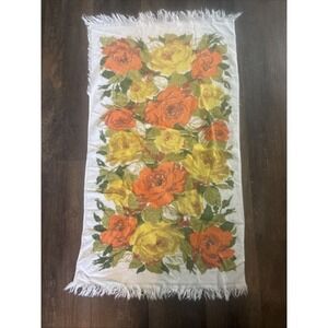 Vintage Fashion Manor JC Penney 24"x 39" Fringe Yellow Large Flowers Bath Towel